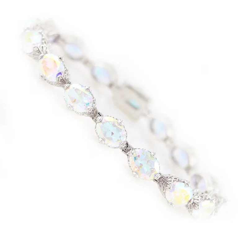 women elegant bangles -Platinum Over Sterling Silver White Opal Topaz Tennis Bracelet