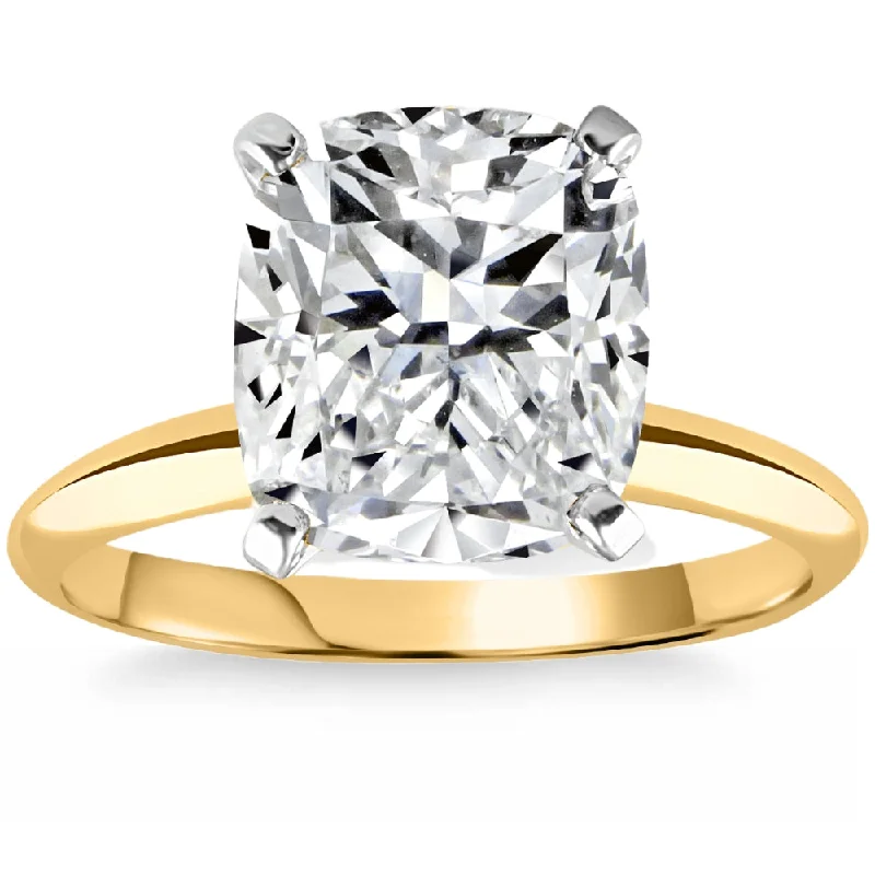 women forever engagement rings -4 Ct 14k Two Tone Certified Lab Grown Cushion Diamond Engagement Ring