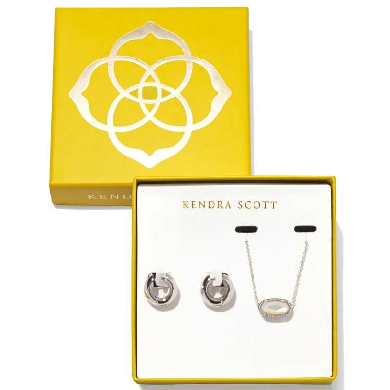 women vintage-inspired necklaces -Kendra Scott | Elisa Necklace & Mikki Earring Gift Set in Silver and Ivory Mother Of Pearl