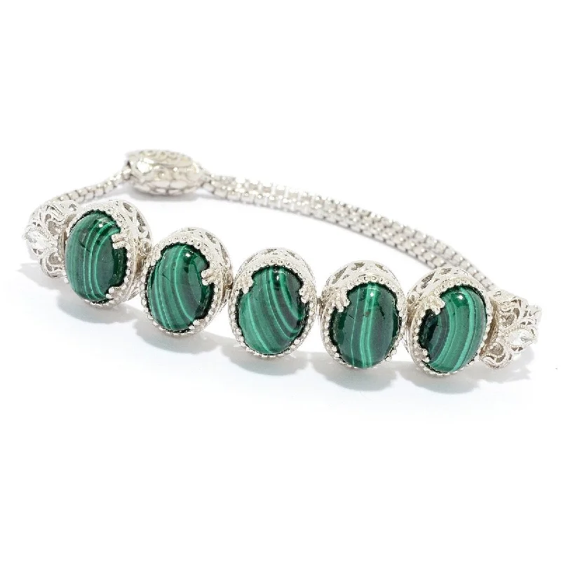 women wedding bangles -Dallas Prince Sterling Silver Oval Gemstone & White Zircon Slide Bracelet