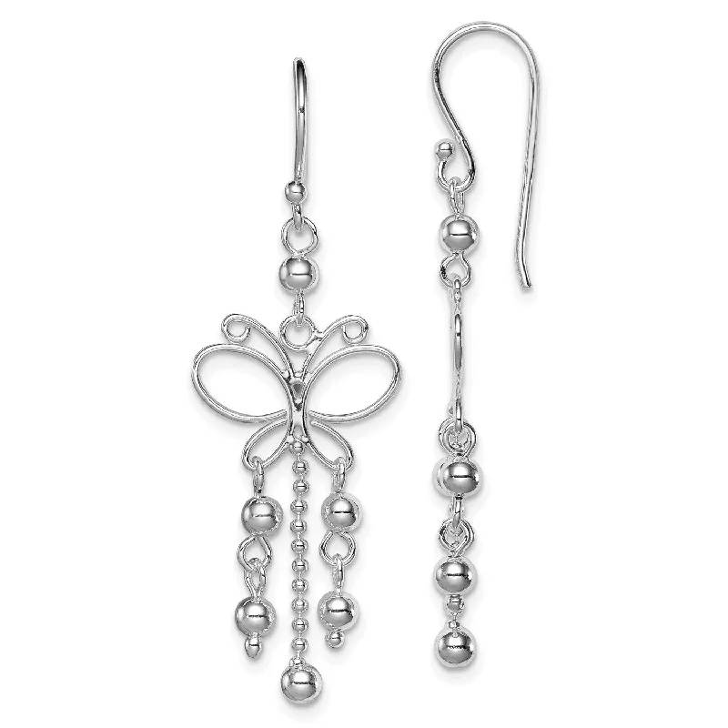 women high-end earrings -Sterling Silver 44X14MM Drop & Dangle Butterfly Earrings