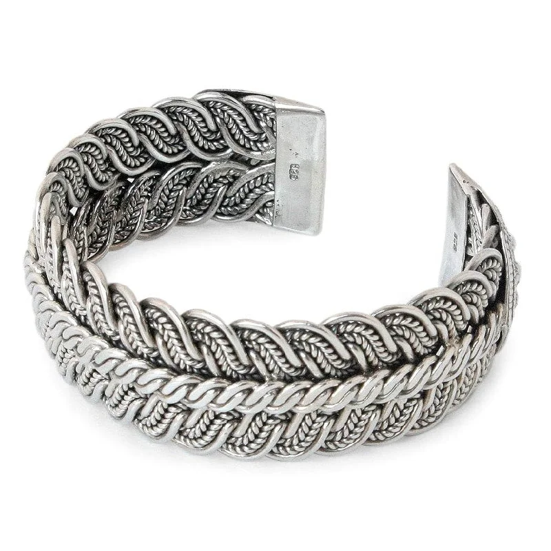 women designer bracelets -Handmade Sterling Silver 'Ebb and Flow' Cuff Bracelet (Thailand)