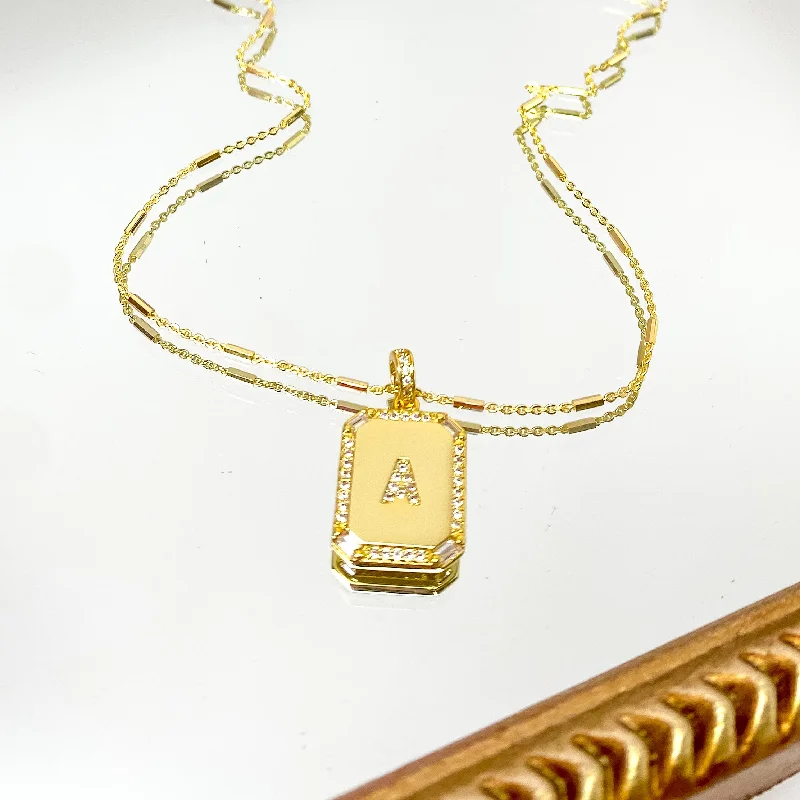 women custom name necklaces -Kinsey Designs | Initial Tile Chain Necklace with CZ Crystals