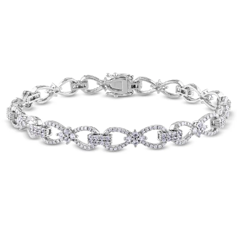 women tennis bangles -Miadora Signature Collection 10k White Gold 1ct TDW Diamond White Sapphire Bracelet (SI1-SI2)