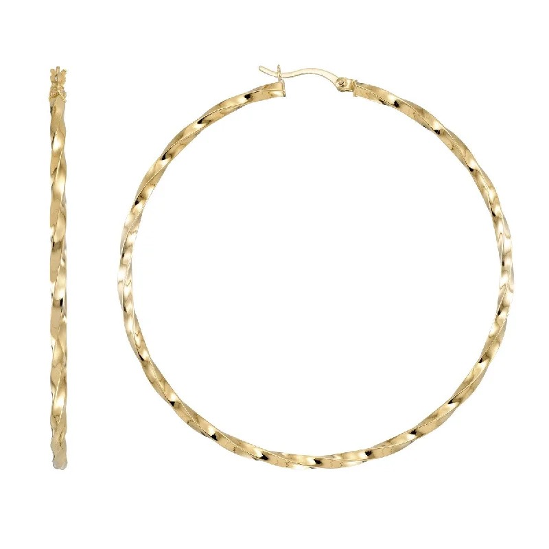 women affordable earrings -Simone I Smith Collection 18KT Yellow Gold Plated Sterling Silver 60X2MM Twist Hoop Earrings