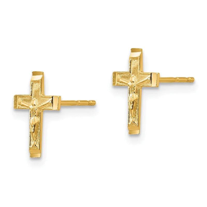 women chandelier earrings -14KT Yellow Gold 10X8MM Crucifix Cross Earrings