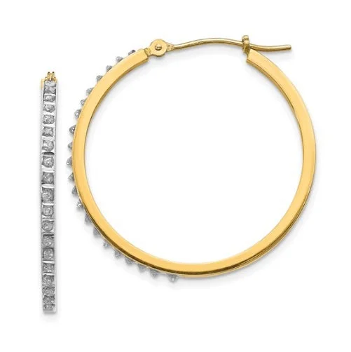 women elegant earrings -Diamond Fascination 14KT Yellow Gold 33MM Diamond Accent Hoop Earrings