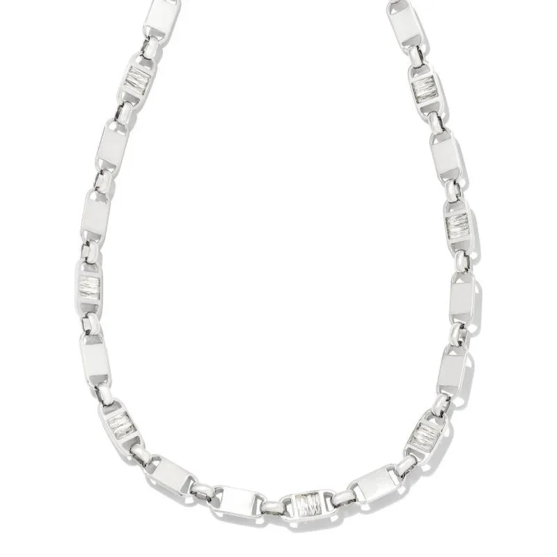 women silver necklaces -Kendra Scott | Jessie Silver Chain Necklace in White Crystal