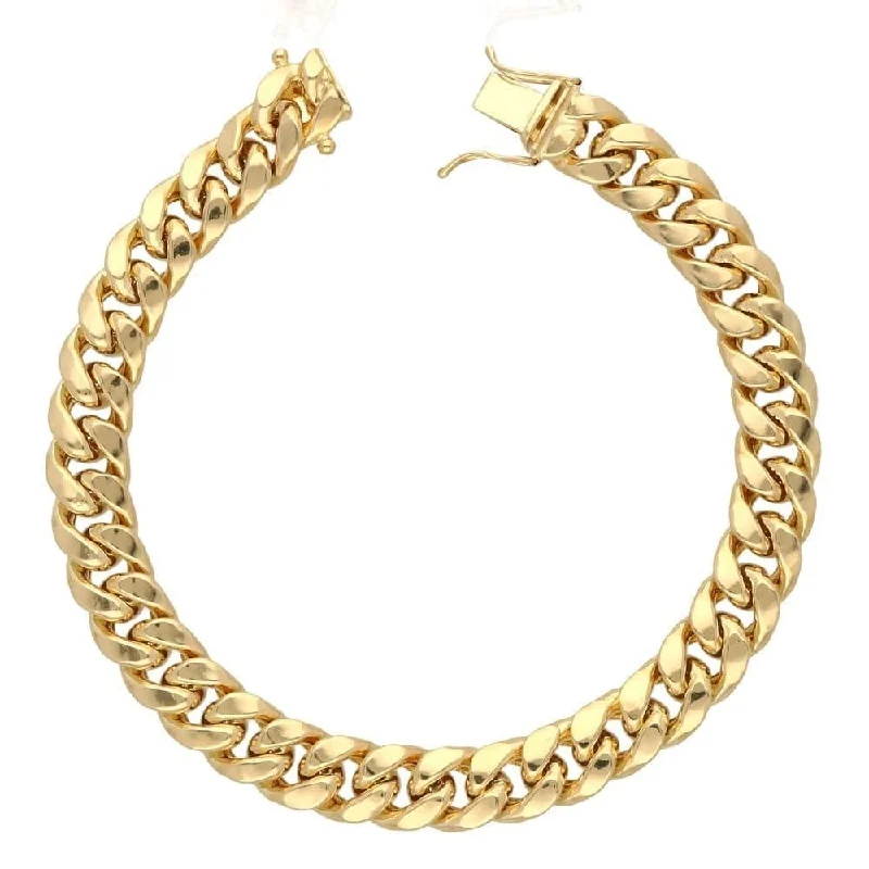 women bold bangles -10K Yellow Gold 9MM Hollow Miami Cuban Curb Link Bracelet Chain 8.5" - 9", Gold Bracelet for Men & Women, 100% Real 10K Gold