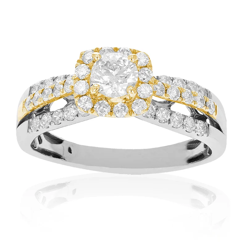 women one-of-a-kind engagement rings -1 cttw Diamond Engagement Ring 14K Two Tone White and Yellow Gold Bridal