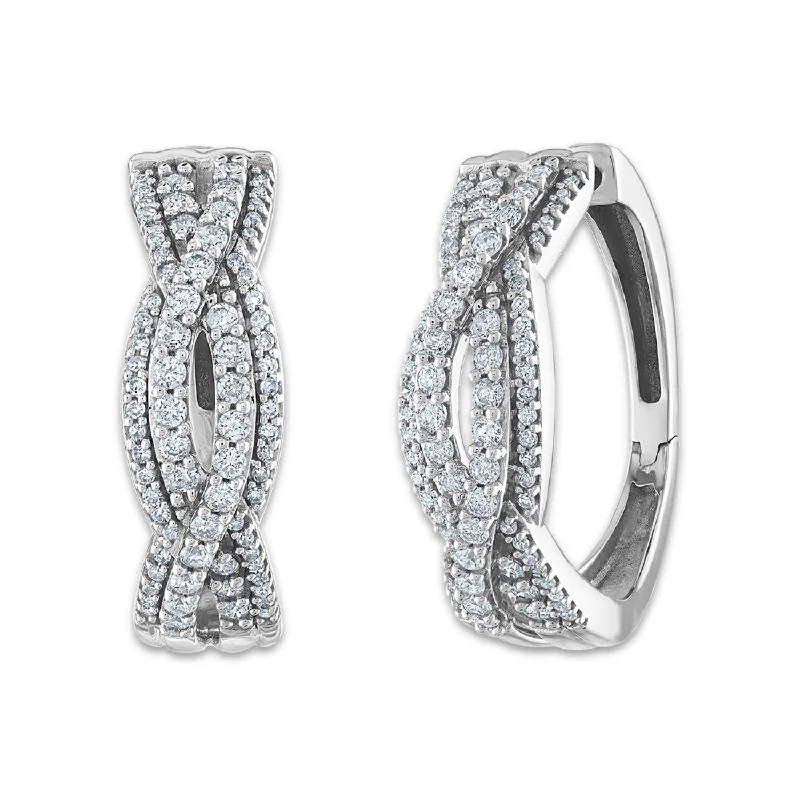 women designer earrings -1 CTW Diamond Twist Hoop Earrings in 10KT White Gold