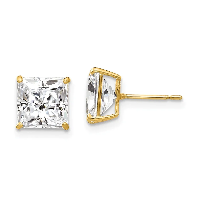 women personalized earrings -14KT Yellow Gold 7MM Square Cubic Zirconia Stud Earrings