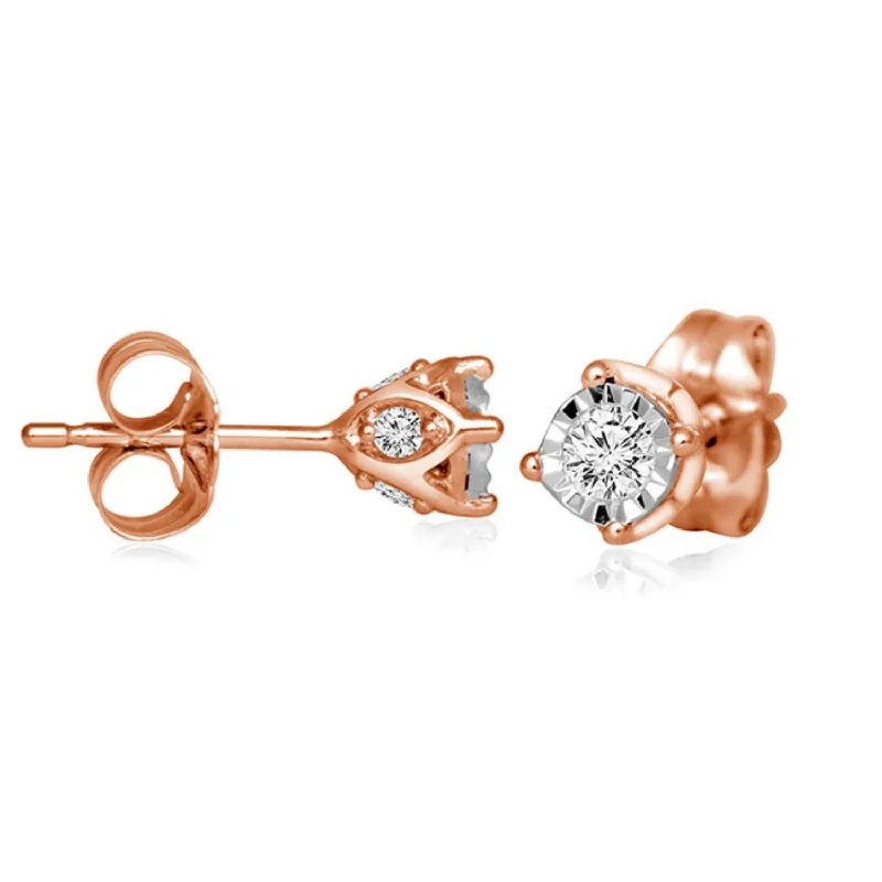 women clip-on earrings -1/4 CTW Diamond Solitaire Illusion Set Stud Earrings in 10KT Rose Gold