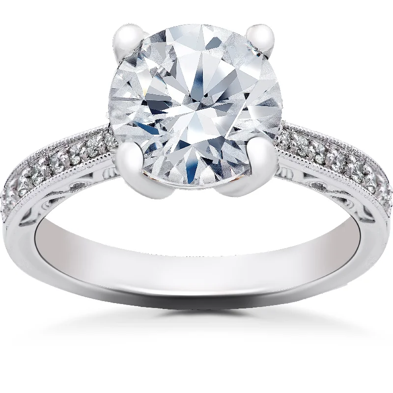 women floral engagement rings -2 1/6 ct Lab Created Eco Friendly Diamond Vintage Engagement Ring 14k White Gold