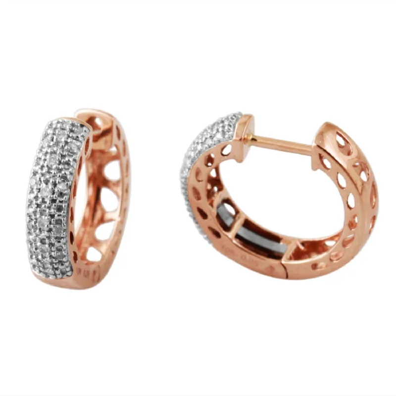 women silver earrings -1/10 CTW Diamond Hoop Earrings in 10KT Rose Gold