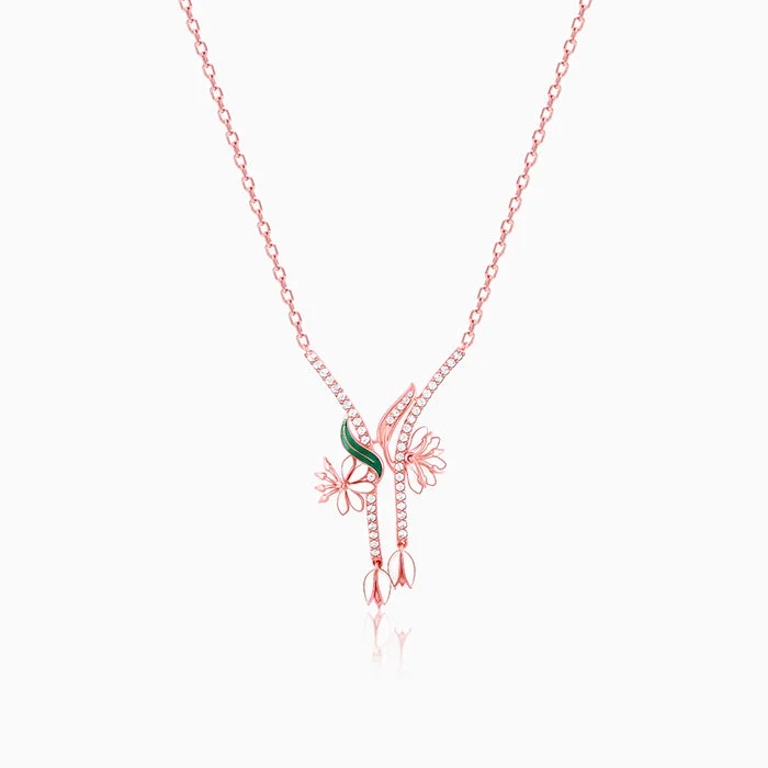 women dainty gold necklaces -Rose Gold Snowy Safed Musli Necklace