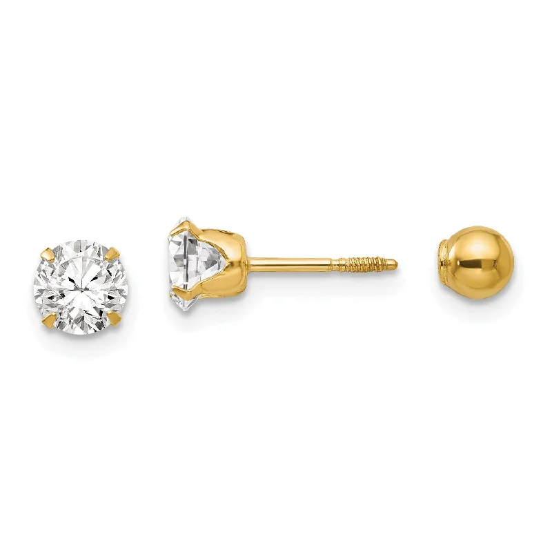 women boho earrings -14KT Yellow Gold 5MM Cubic Zirconia Reversible Stud Earrings