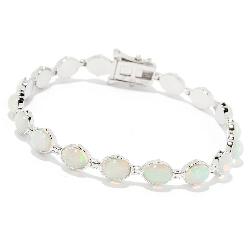 women diamond bracelets -Sterling Silver 7.5" Oval Ethiopian Opal Line Bracelet