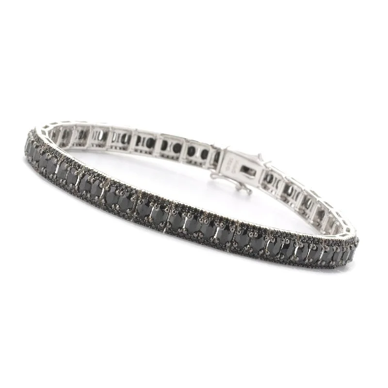 women contemporary bangles -Pinctore Sterling Silver 14.5ctw Black Spinel Oval & Round Tennis Bracelet