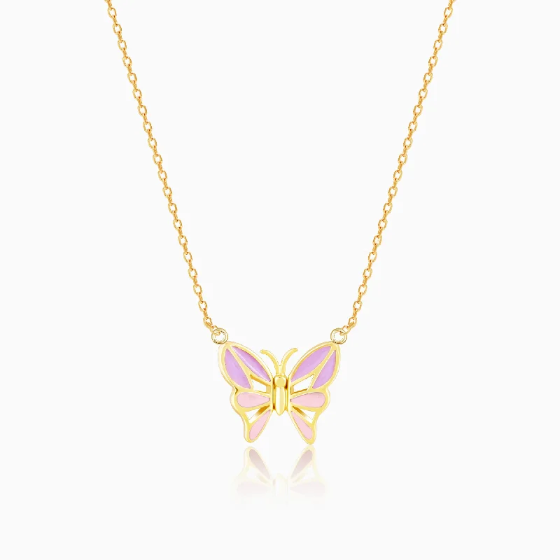 women pearl necklaces -Golden Flutter With Joy Butterfly Necklace