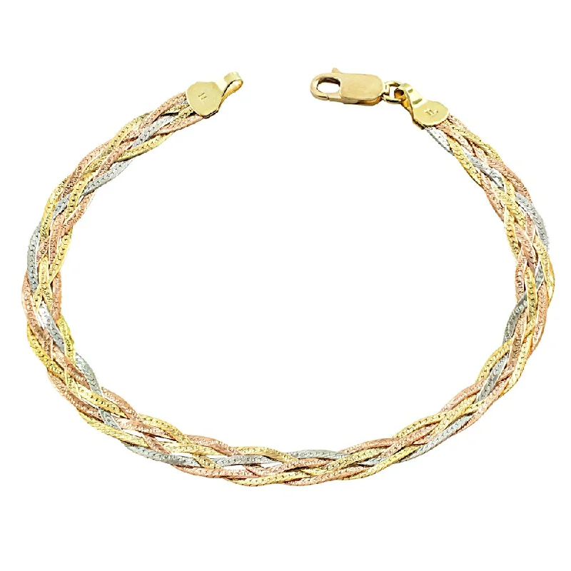 women rose gold bracelets -Fremada 10 Karat Tricolor Gold 5-strand Braided Herringbone Bracelet (7.5 inch)