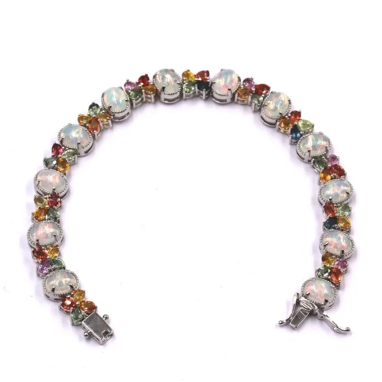 women delicate bracelets -925 Sterling Silver Ethiopian Opal and Multi Sapphire Bracelet