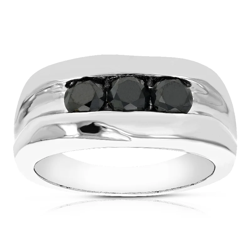 women sapphire and diamond engagement rings -1.10 cttw 3 Stone Men's Black Diamond Engagement Ring in .925 Sterling Silver