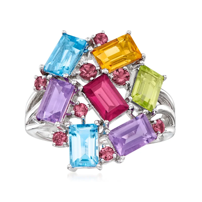 women one-of-a-kind engagement rings -Ross-Simons Multi-Gemstone Cluster Ring in Sterling Silver