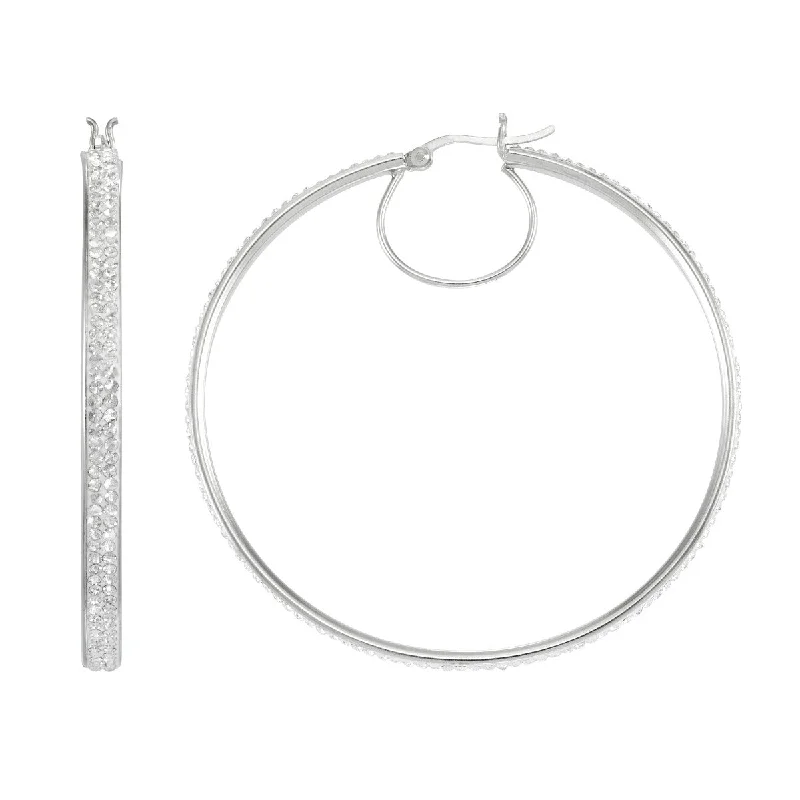 women long drop earrings -Simone I Smith Collection Platinum Plated Sterling Silver Crystal 55X3MM Hoop Earrings