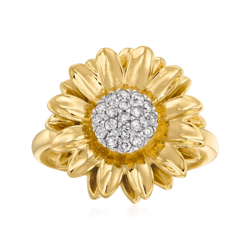 women solitaire engagement rings -Ross-Simons Diamond Sunflower Ring in 18kt Gold Over Sterling