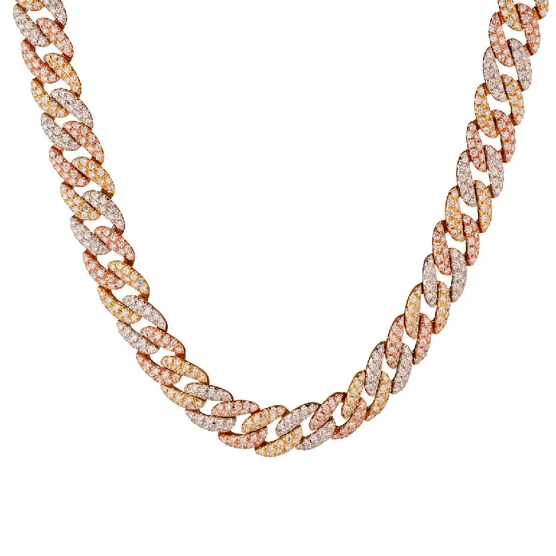 women one-of-a-kind necklaces -TRI-COLOR DIAMOND CURB LINK NECKLACE