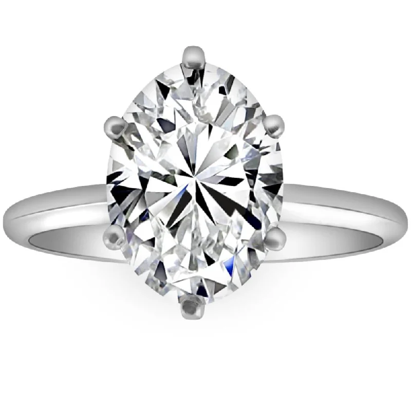 women classic princess-cut engagement rings -3.13Ct Certified Platinum Solitaire Oval Lab Grown Diamond Engagement Ring H/VS1