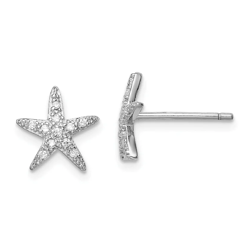 women heart-shaped earrings -Sterling Silver Cubic Zirconia 10X11MM Stud Starfish Earrings