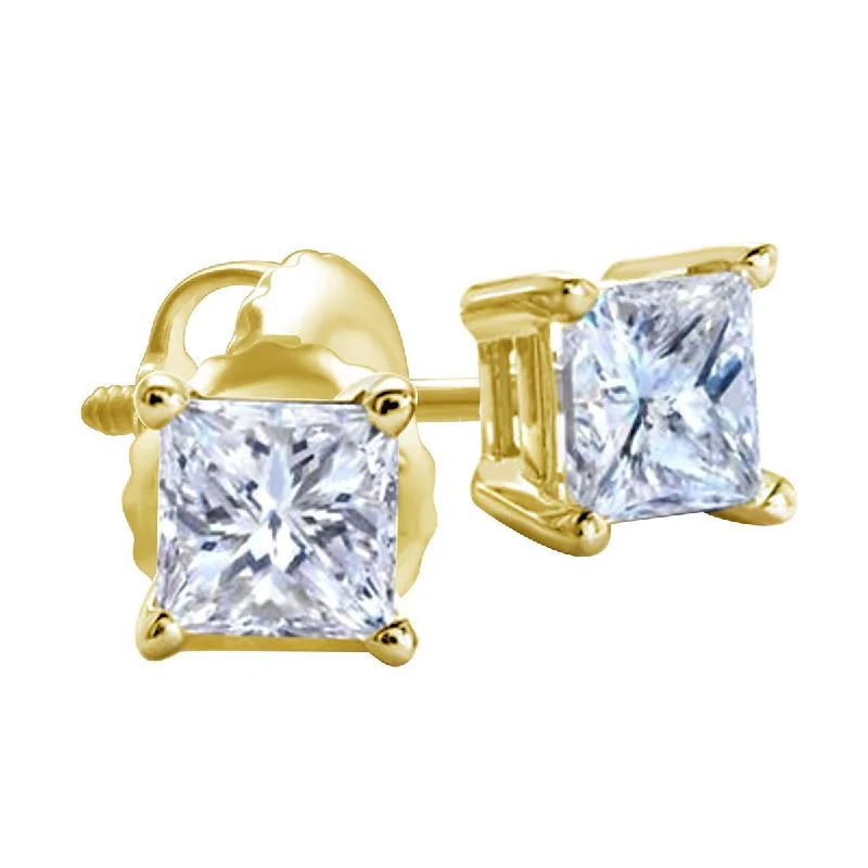 women crystal earrings -Premiere 1 CTW Diamond Solitaire Stud Earrings in 14KT Yellow Gold