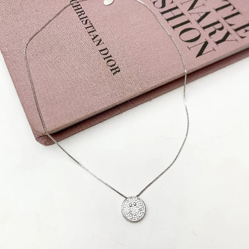 women personalized birthstone necklaces -Silver Tone Chain Necklace With Clear Crystal Smiley Face