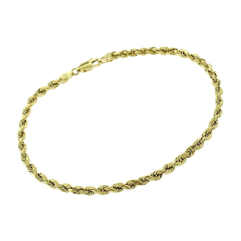 women chic bracelets -14K Yellow Gold 3MM Solid Rope Diamond-Cut Link Bracelet 7"- 8", Gold Bracelet for Men & Women, 100% Real 14K Gold