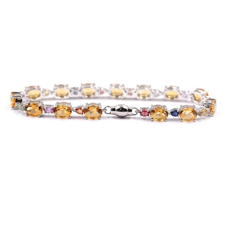 women classic bangle bracelets -925 Sterling Silver Citrine and Multi Sapphire Bracelet