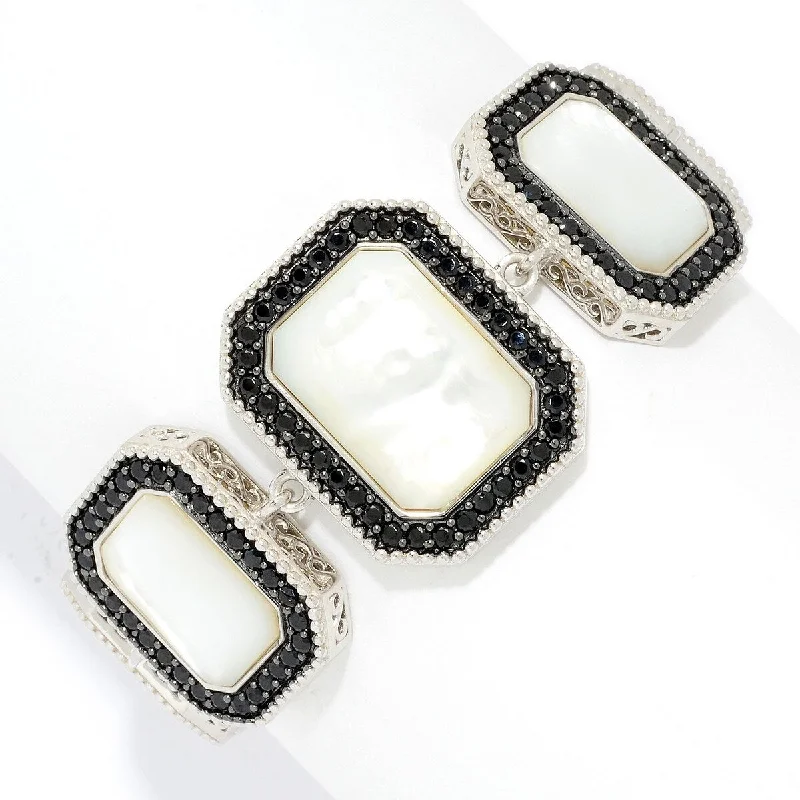 women delicate bracelets -Dallas Prince Designs Mother-of-Pearl & Black Spinel Adjustable Toggle Bracelet