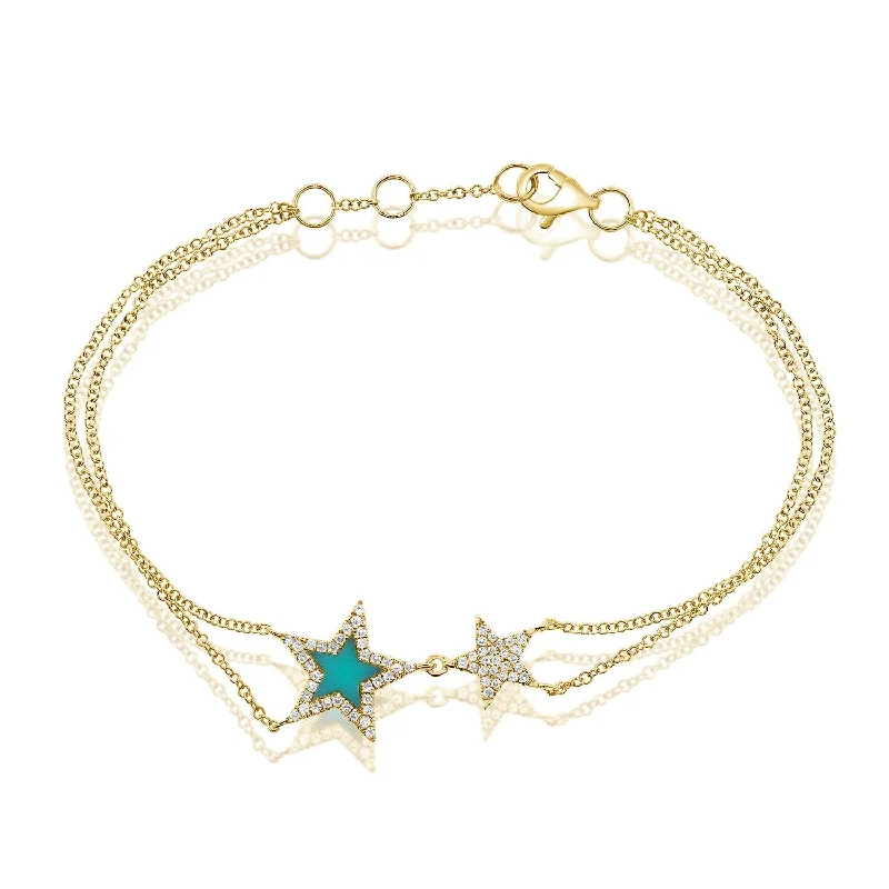 women chic bracelets -Joelle Star Bracelet Turquoise & Diamond 14K Yellow Gold