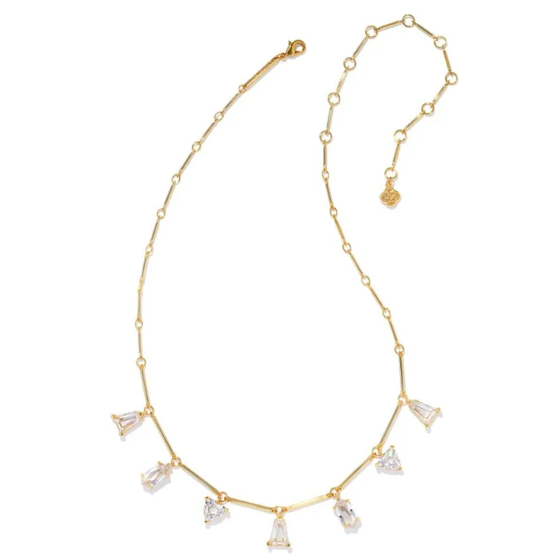 women personalized necklaces -Kendra Scott | Blair Gold Jewel Strand Necklace in White Crystal