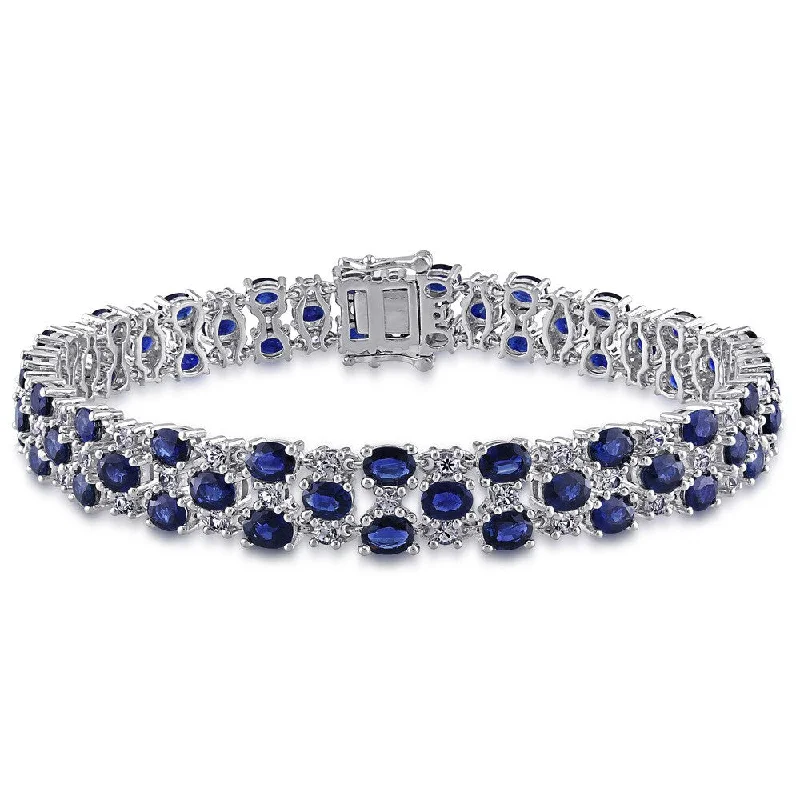 women classic bracelets -Miadora 14k White Gold Blue and White Sapphire Tennis Bracelet