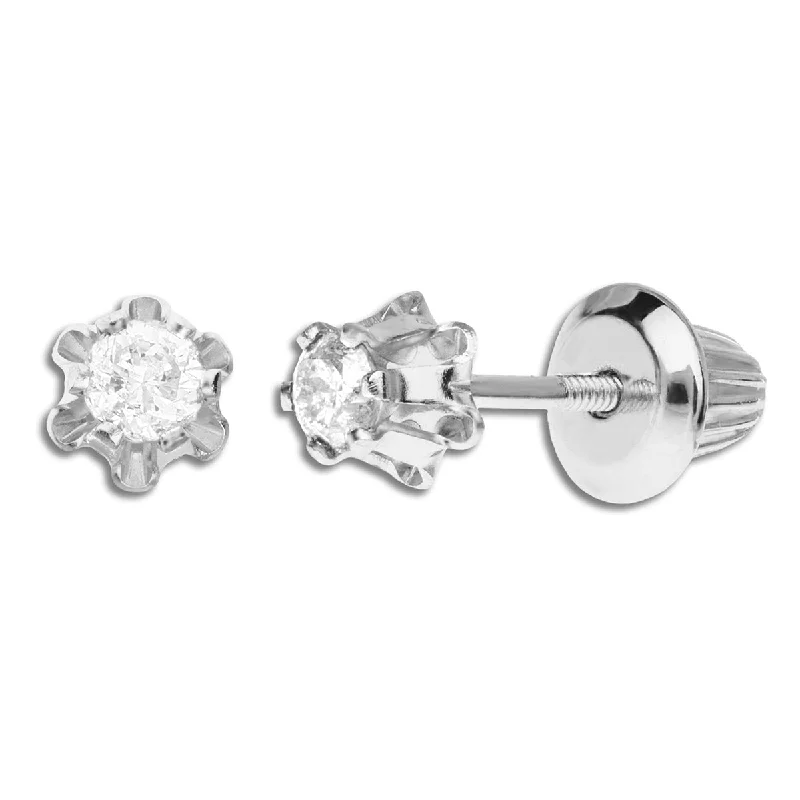 women statement earrings -Kiddie Kraft 14KT White Gold 1/7 CTW Round Diamond Childrens Stud Earrings