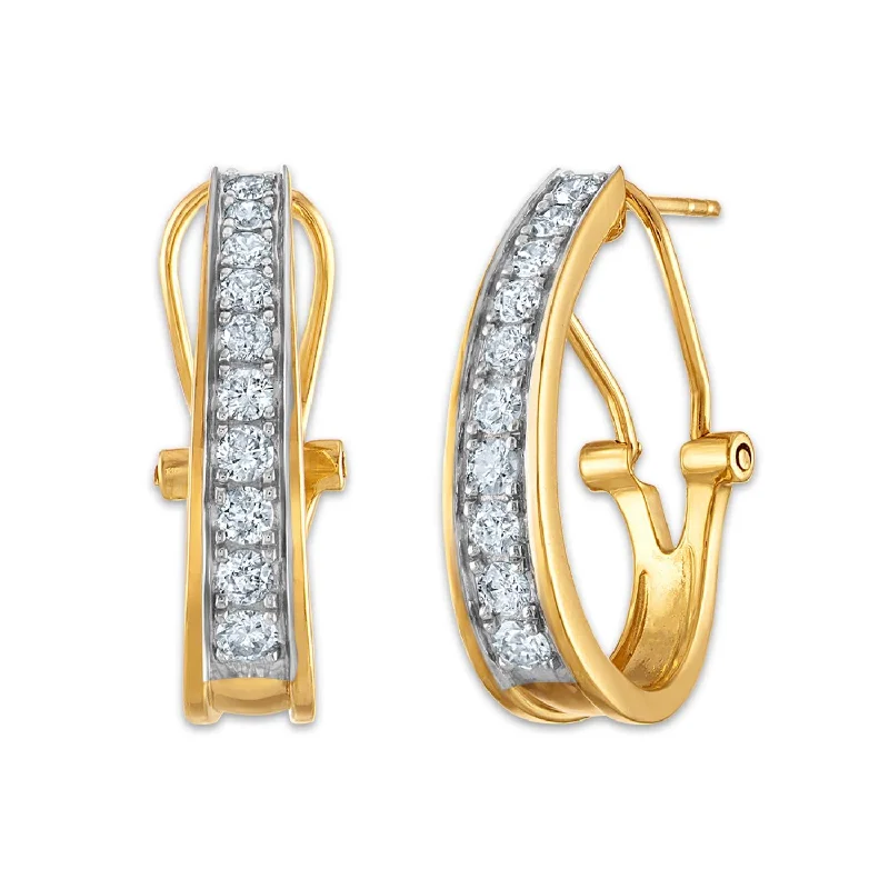 women minimalistic earrings -1 CTW Diamond Hoop Earrings in 10KT Yellow Gold