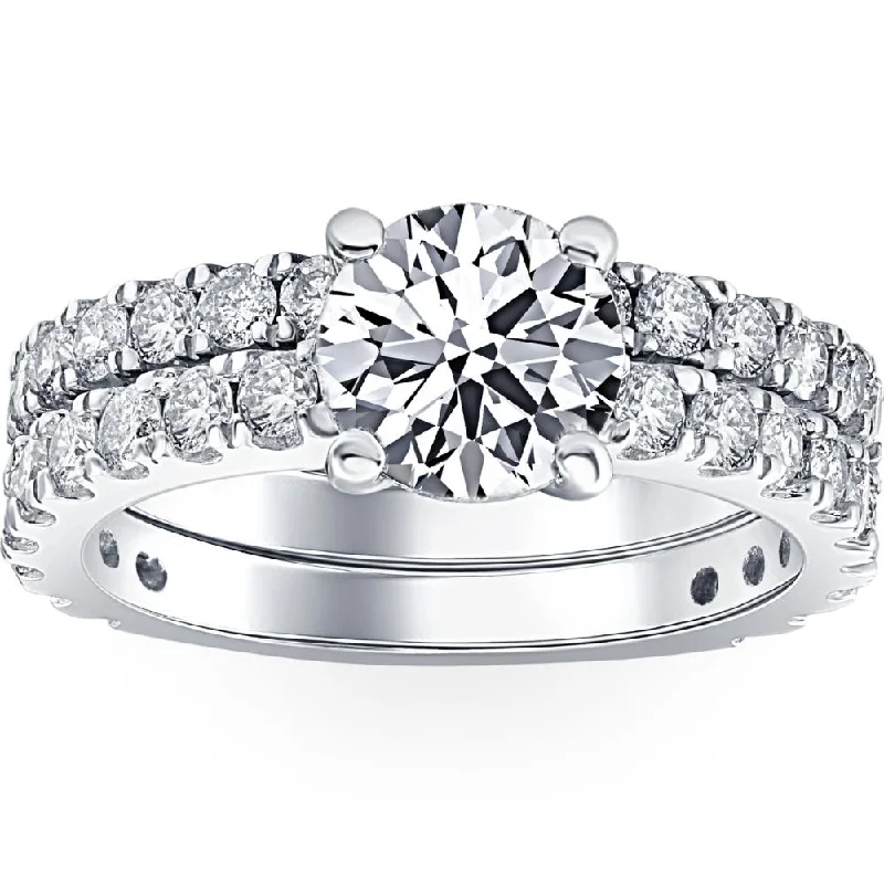 women high-quality engagement rings -3 1/2ct Diamond Engagement Wedding Ring Set 14K White Gold Lab Grown