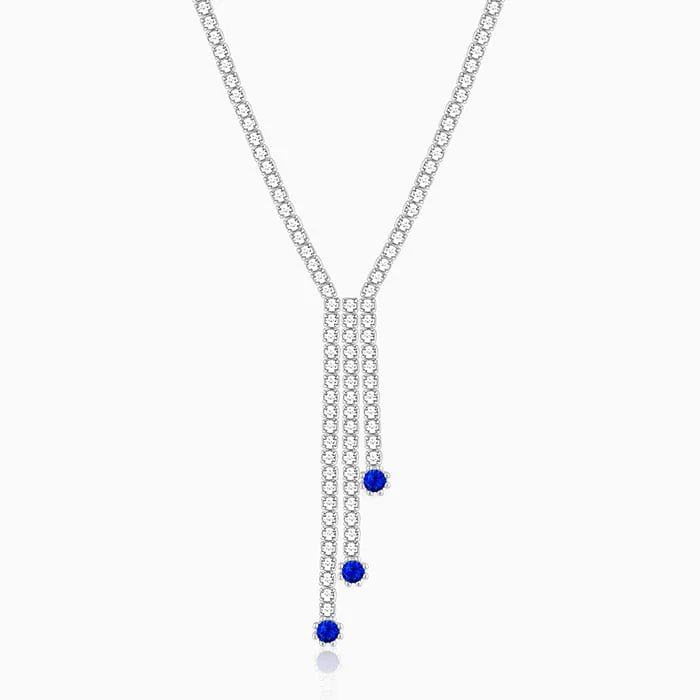 women luxury gold necklaces -Silver Blue Lariat Necklace