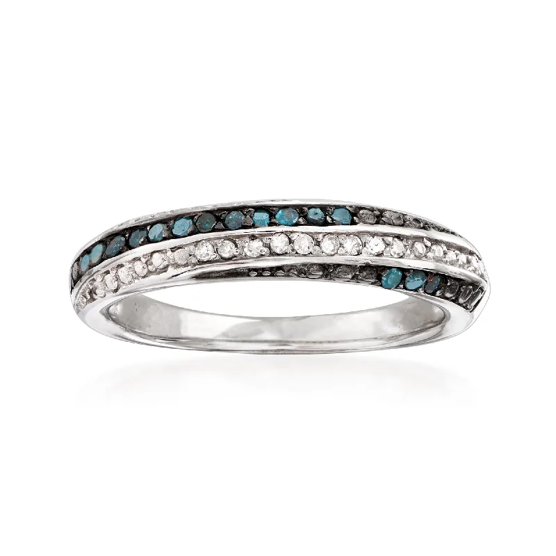 women double halo engagement rings -Ross-Simons Blue and White Diamond Ring in Sterling Silver