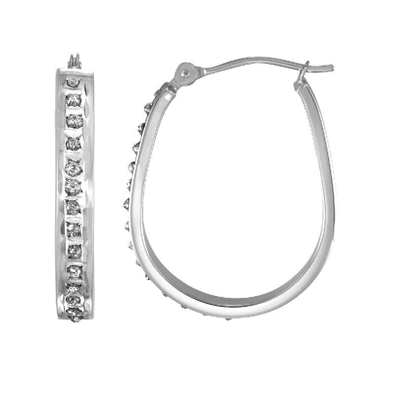 women silver hoop earrings -Diamond Fascination 14KT White Gold 23X18MM Diamond Accent Hoop Earrings