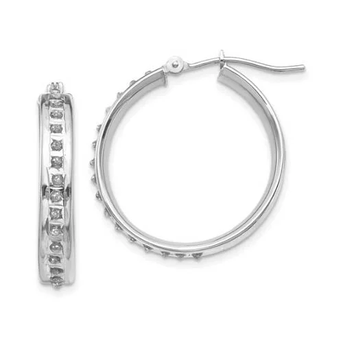 women gold earrings -Diamond Fascination 14KT White Gold 20MM Diamond Accent Hoop Earrings