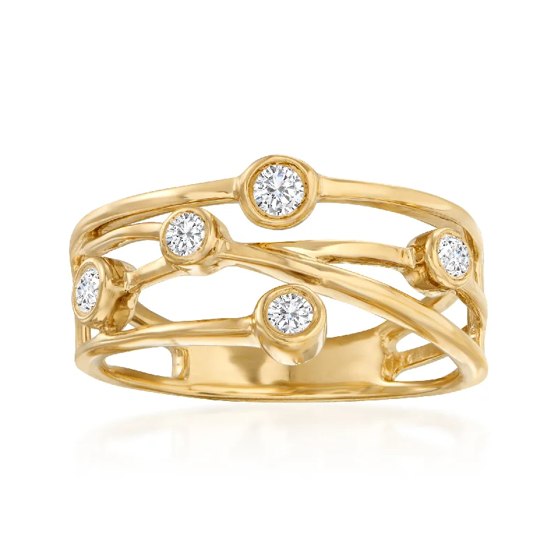 women floral engagement rings -Ross-Simons Diamond Crisscross Ring in 18kt Gold Over Sterling