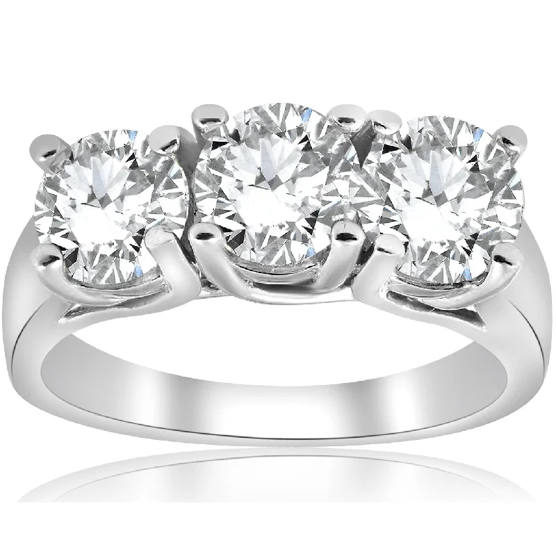 women cushion-cut engagement rings -3ct Three Stone Diamond Engagement Ring 14K White Gold